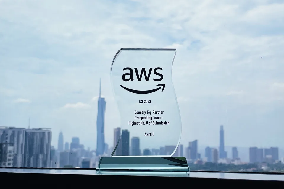 The engraved AWS trophy against the Kuala Lumpur skyline