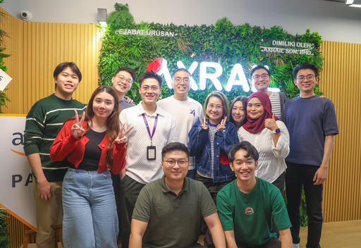 The Axrail team at the office, under the AXRAIL sign